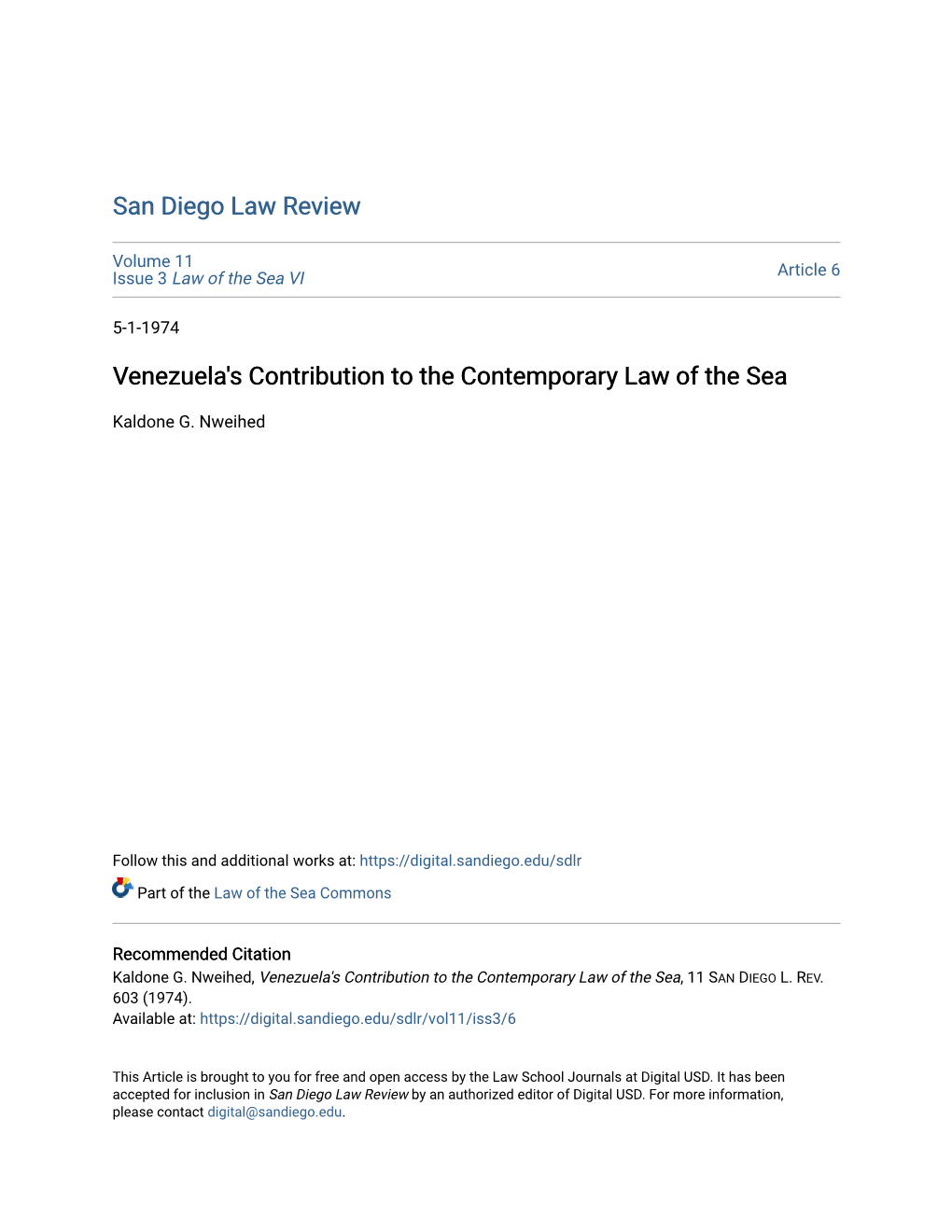 Venezuela's Contribution to the Contemporary Law of the Sea