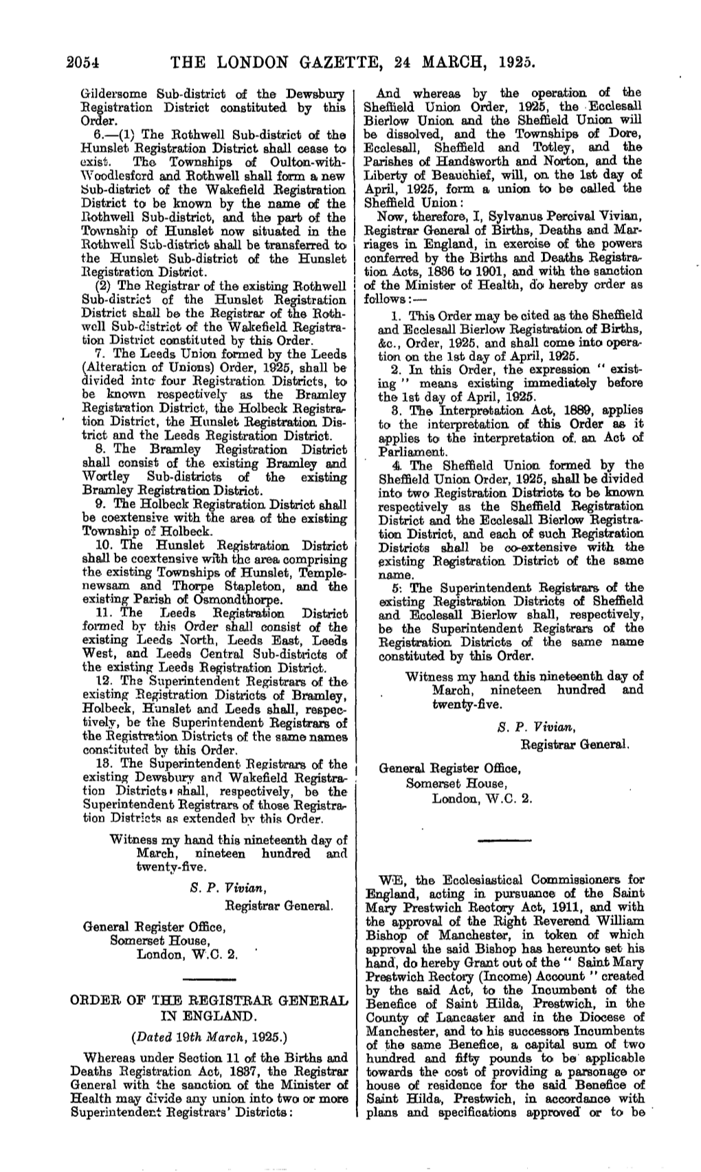 2054 the London Gazette, 24 March, 1925. Order of The