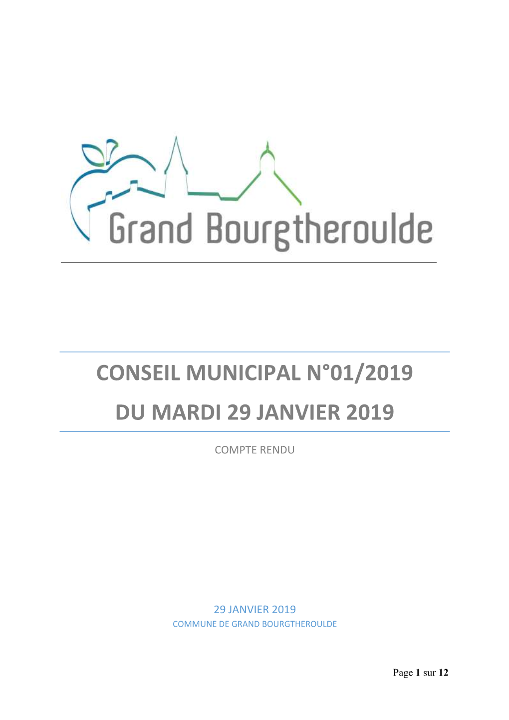 Conseil Municipal N°01/2019 Du Mardi 29 Janvier 2019
