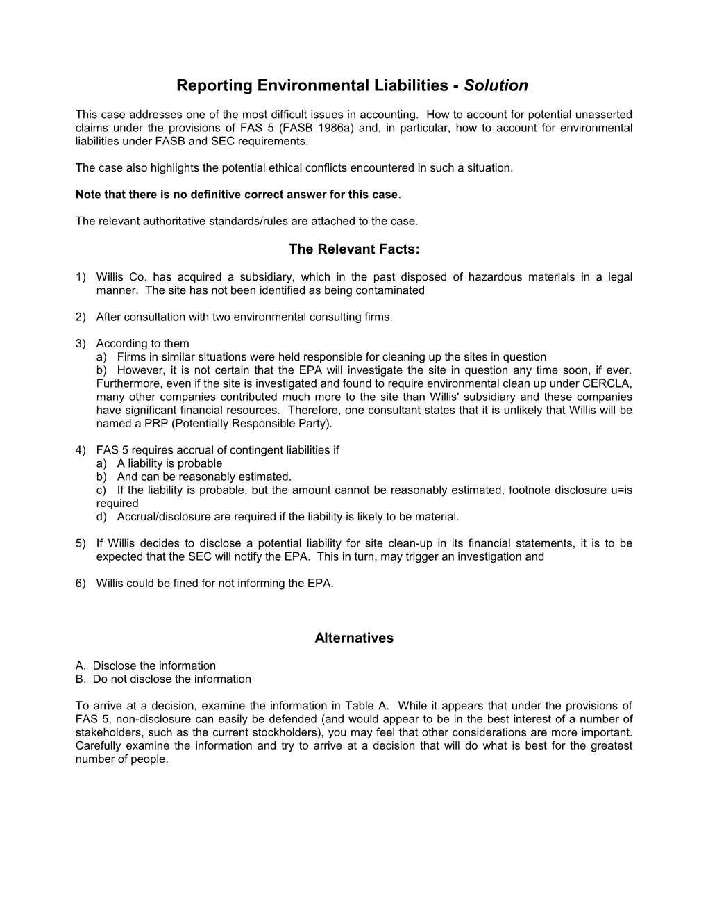 Reporting Environmental Liabilities - Solution