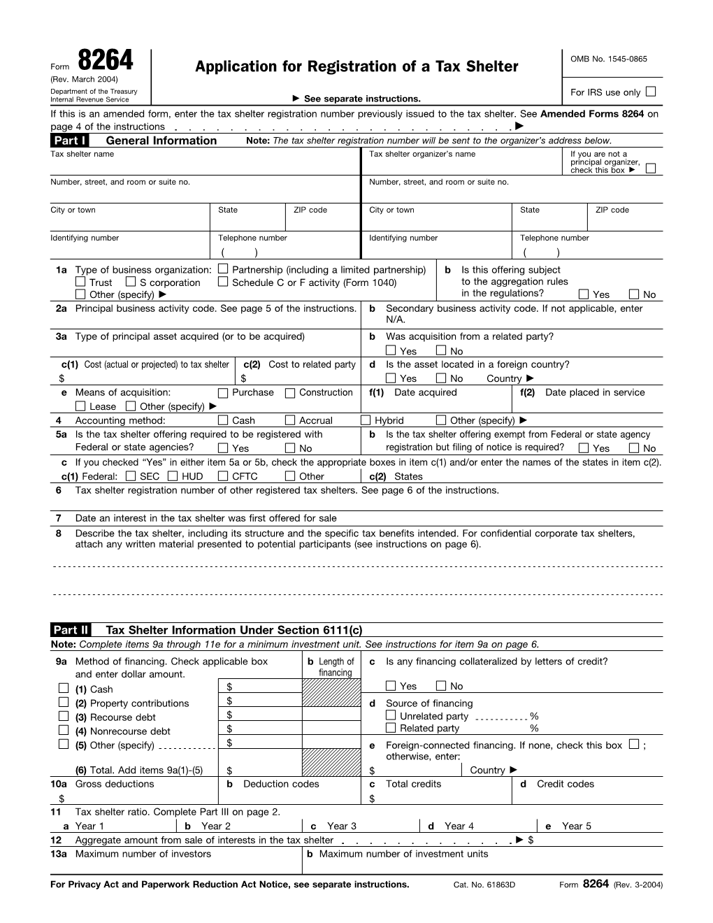 Application for Registration of a Tax Shelter (Rev