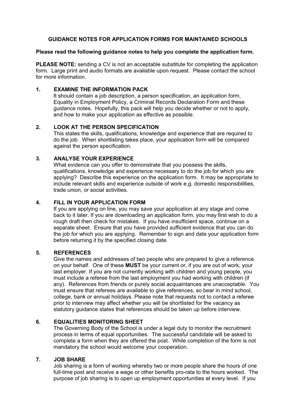 Employment Application Guidelines