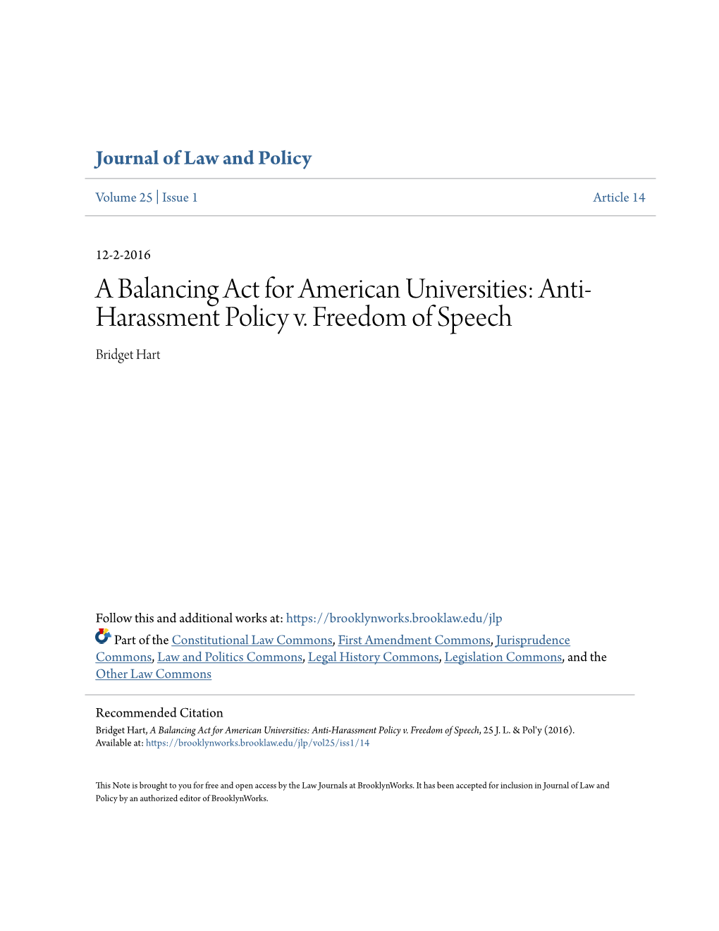 Anti-Harassment Policy V. Freedom of Speech, 25 J