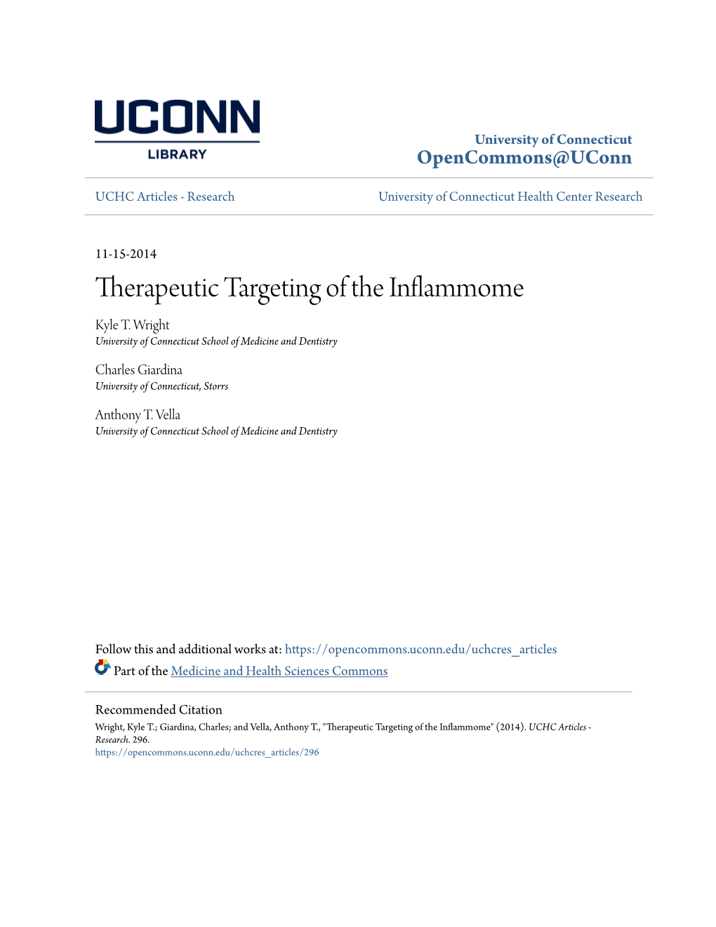 Therapeutic Targeting of the Inflammome Kyle T