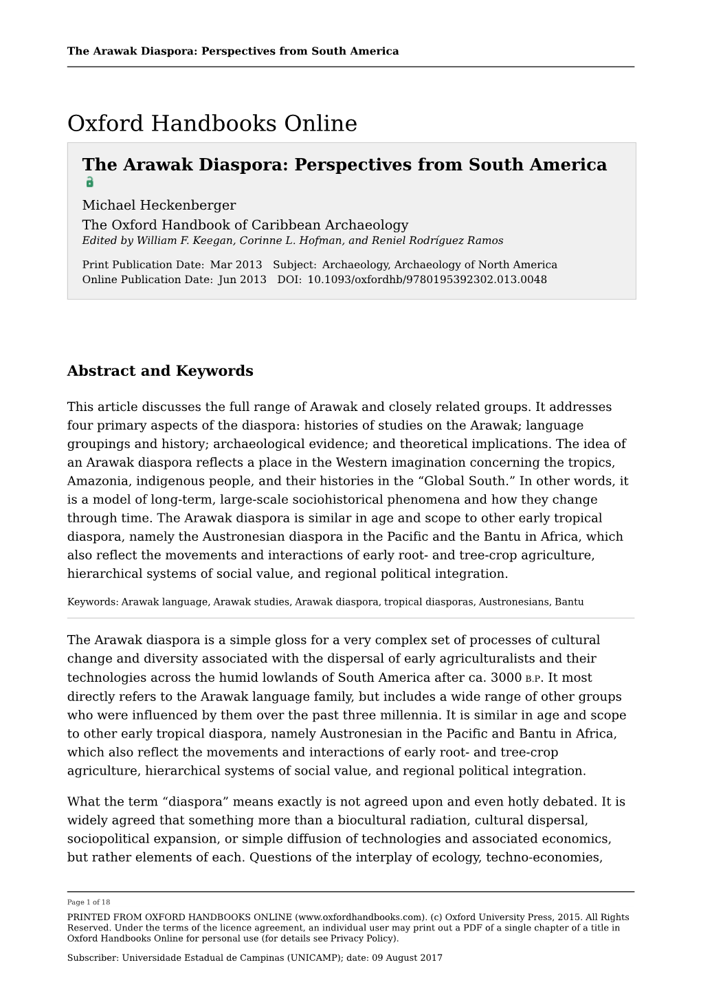 Arawak Diasporaperspectives from South America