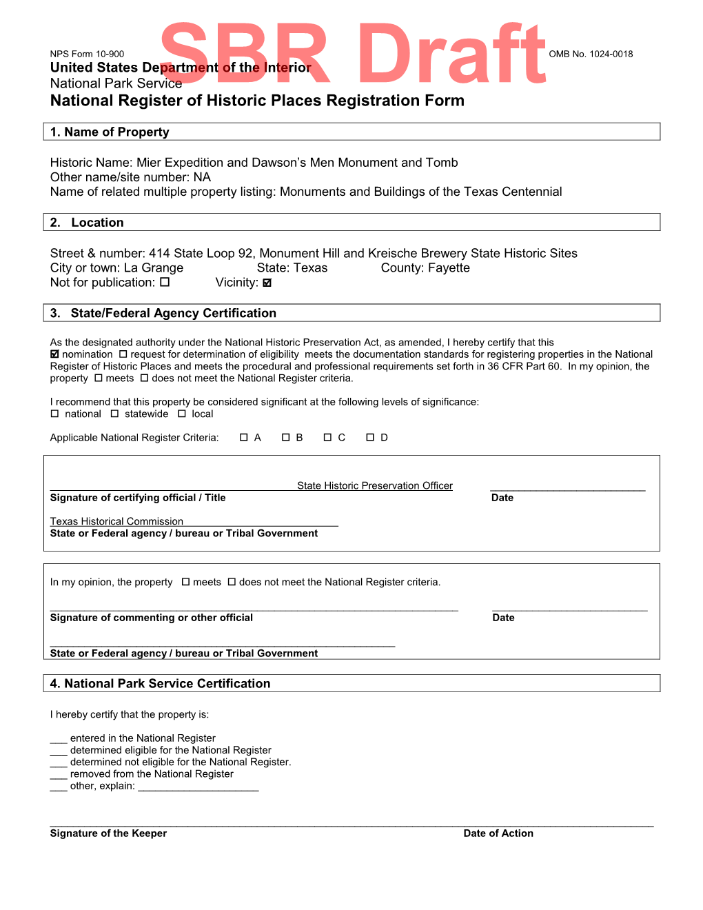 National Register of Historic Places REGISTRATION FORM NPS Form 10-900 OMB No