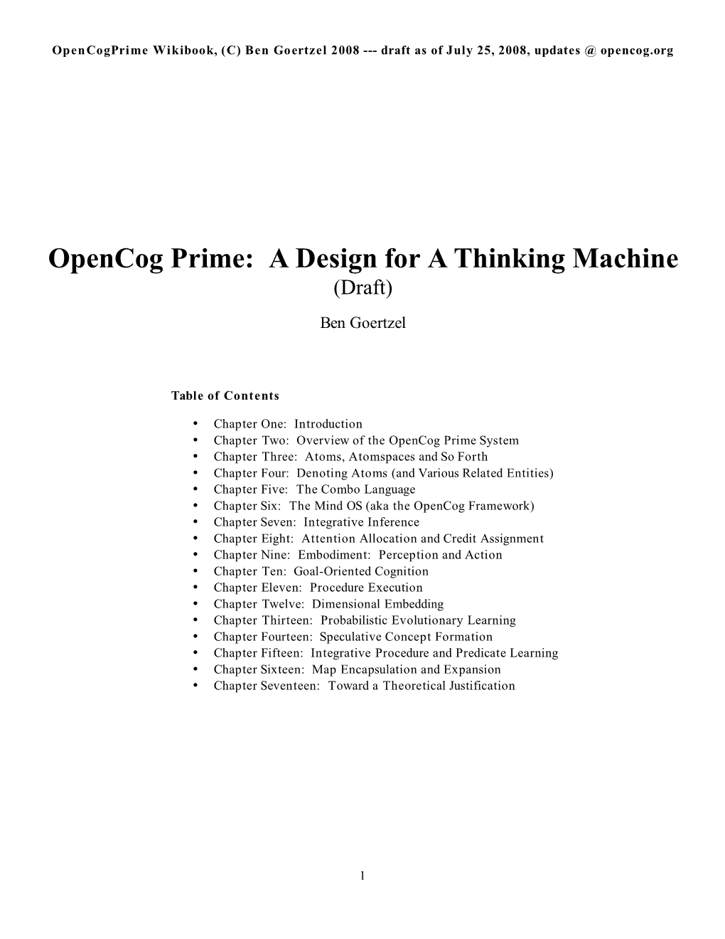 Opencog Prime: a Design for a Thinking Machine (Draft)