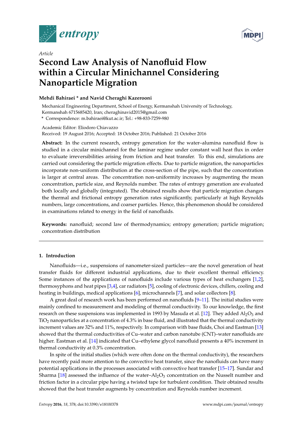 Second Law Analysis of Nanofluid Flow Within a Circular Minichannel