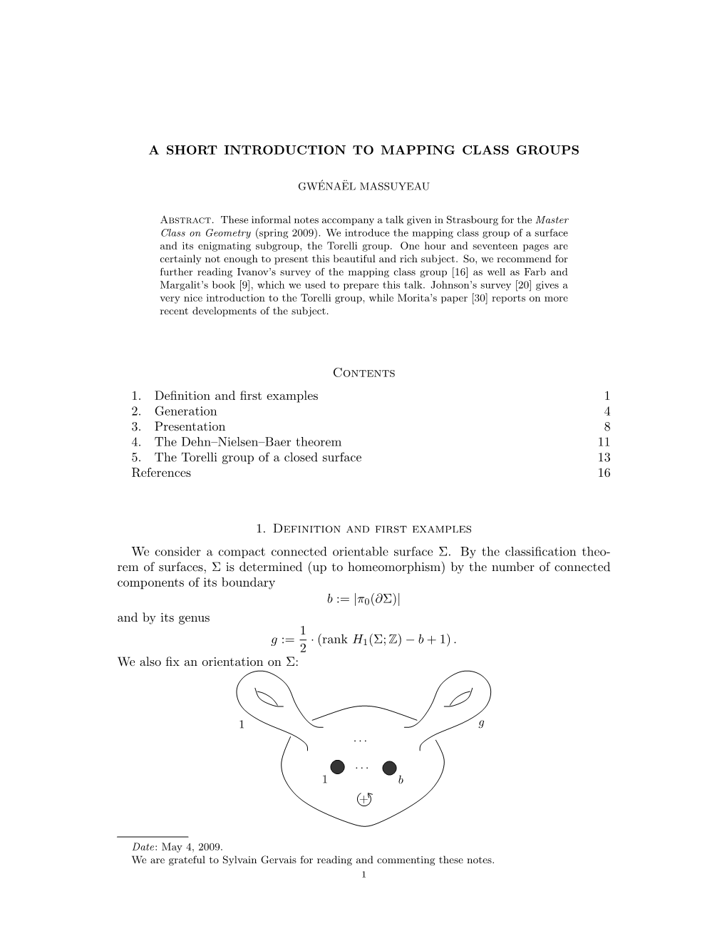 A Short Introduction to Mapping Class Groups