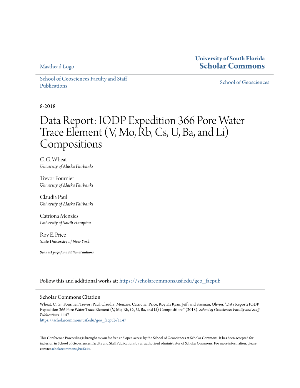 IODP Expedition 366 Pore Water Trace Element (V, Mo, Rb, Cs, U, Ba, and Li) Compositions C