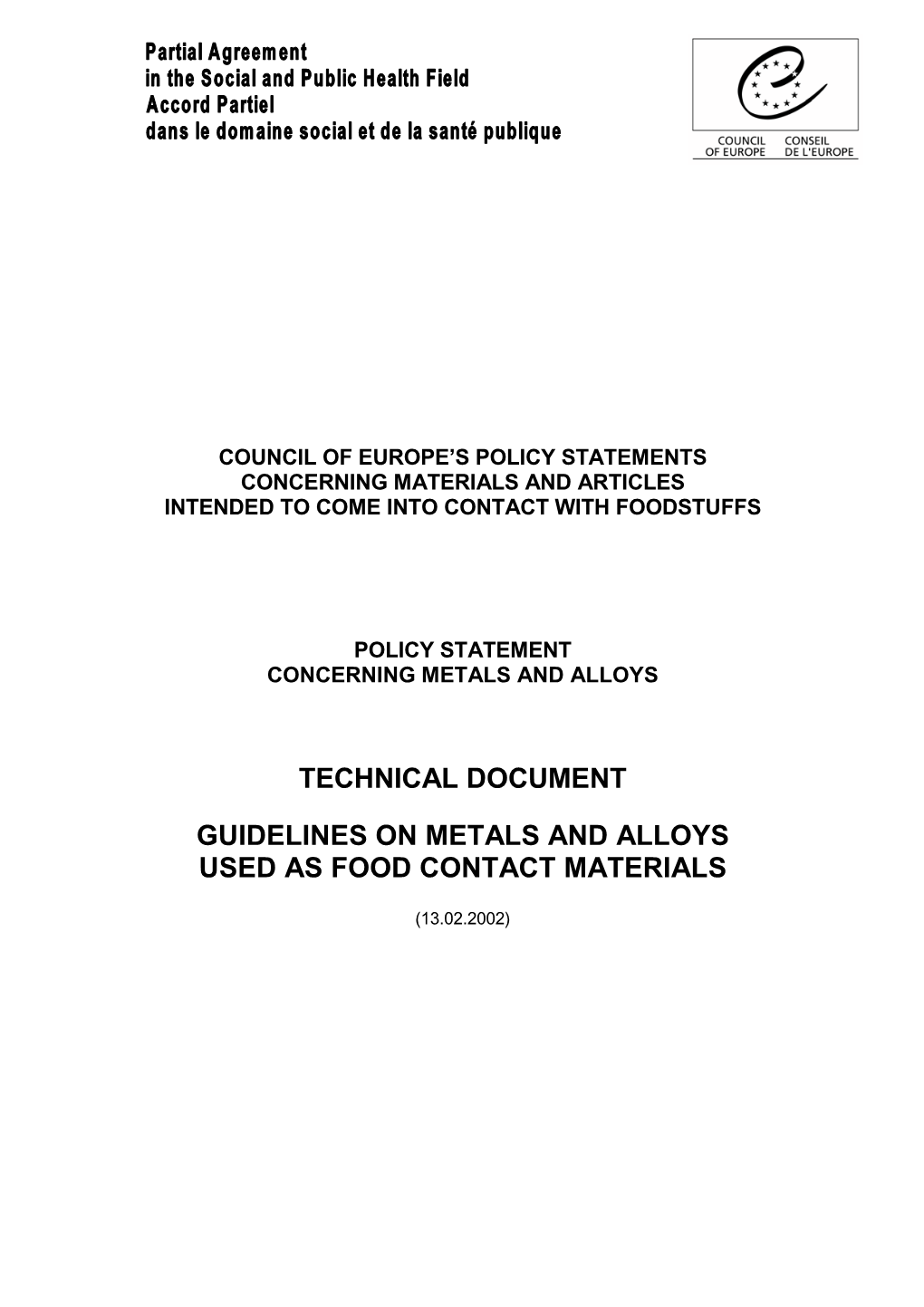 Guidelines on Metals and Alloys Used As Food Contact Materials