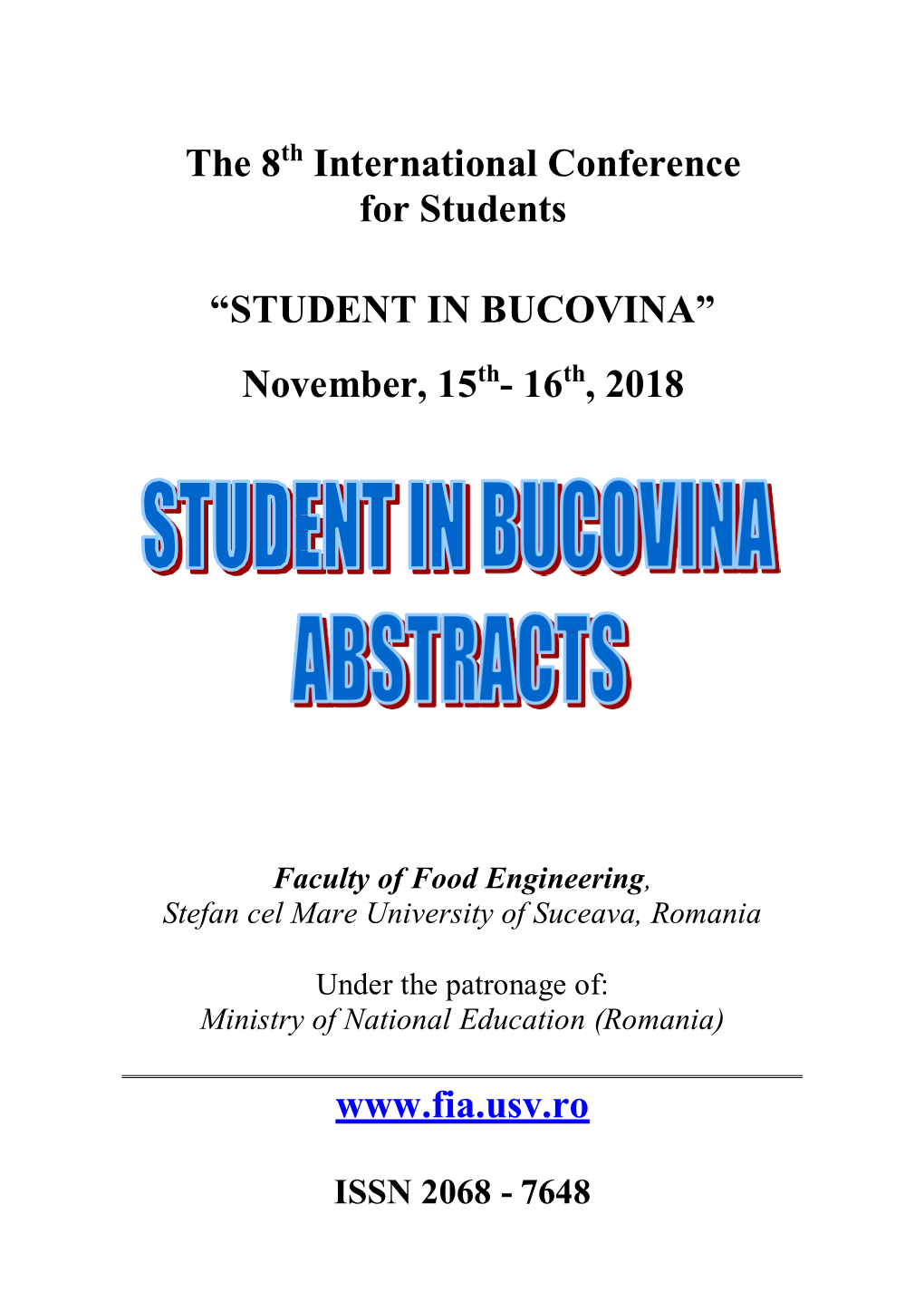 STUDENT in BUCOVINA” November, 15Th- 16Th, 2018