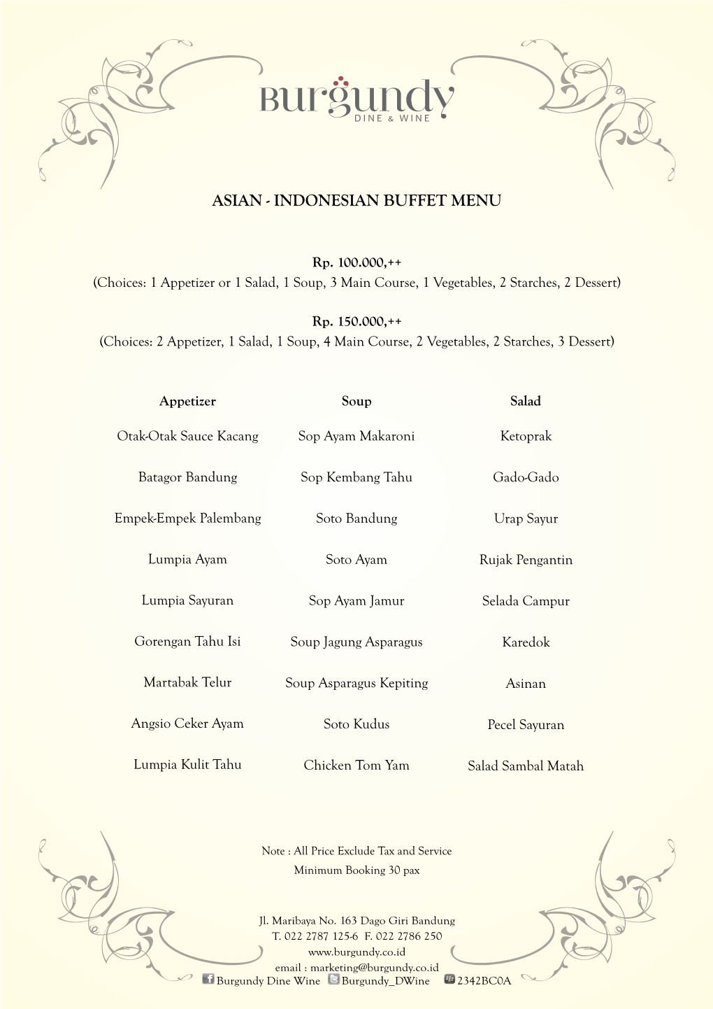 Asian - Indonesian Buffet Menu