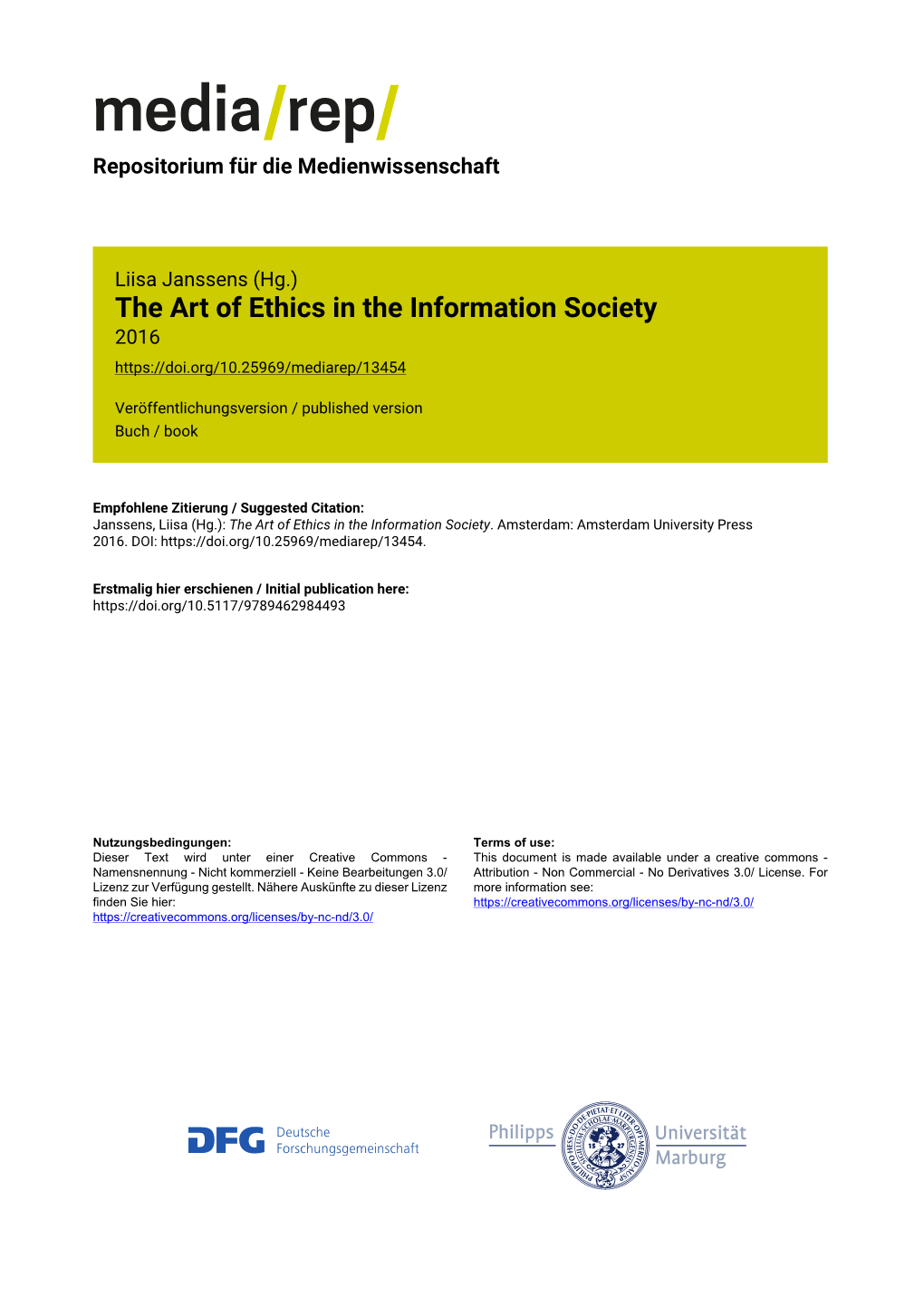 The Art of Ethics in the Information Society 2016