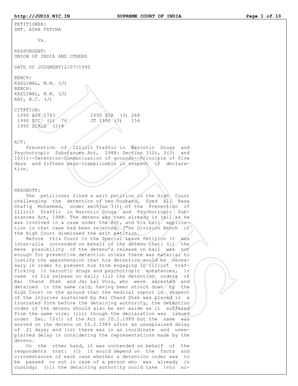 SUPREME COURT of INDIA Page 1 of 10 PETITIONER: SMT