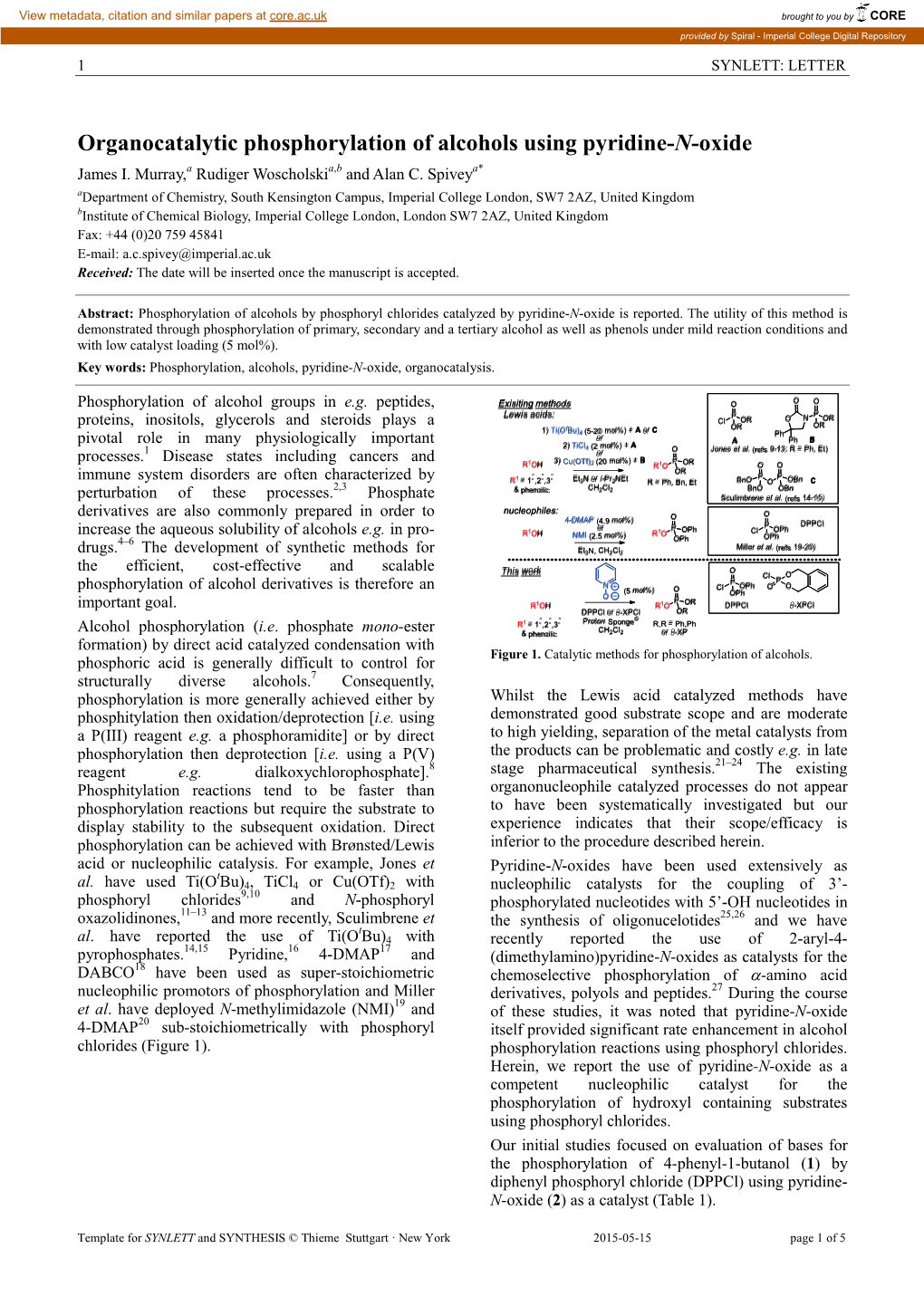 Organocatalytic Phosphorylation of Alcohols Using Pyridine-N-Oxide James I