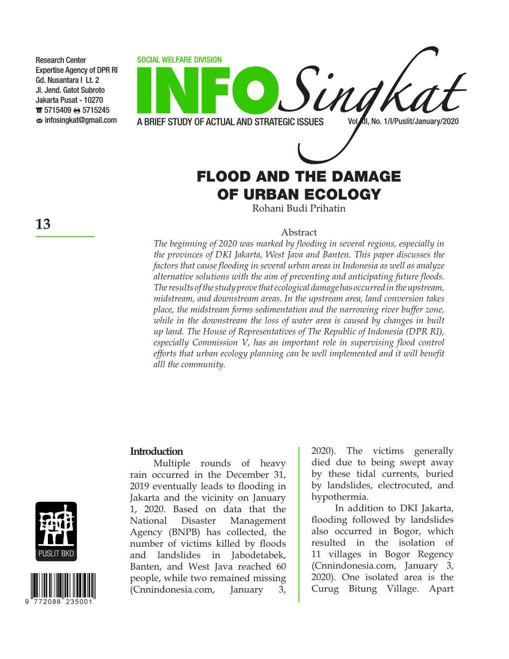 Flood and the Damage of Urban Ecology 13