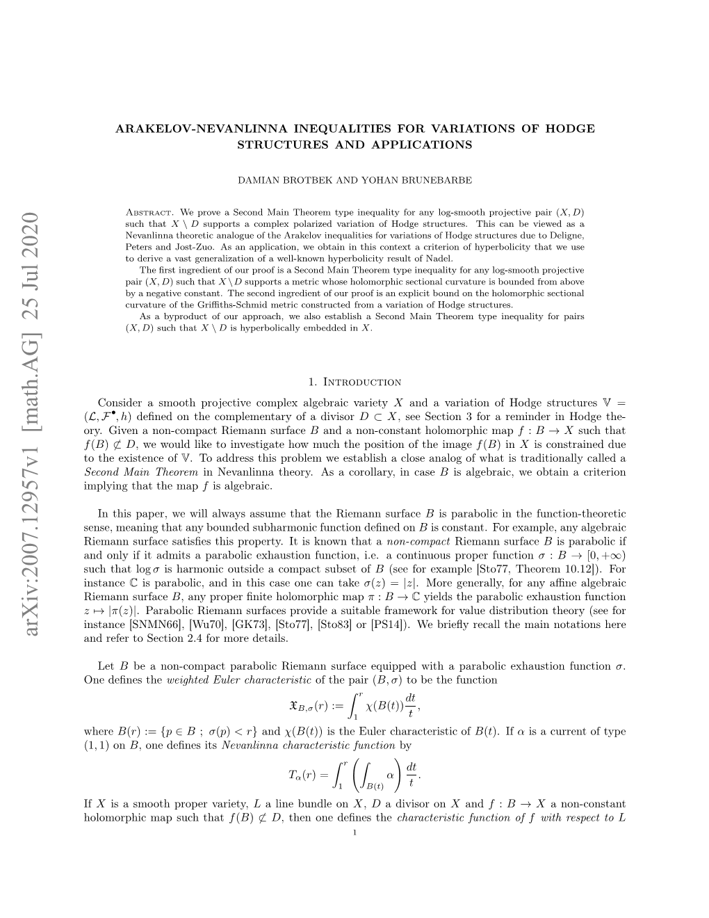 Arxiv:2007.12957V1 [Math.AG] 25 Jul 2020 R.Gvnanncmatreansurface Riemann Non-Compact a Given Ory