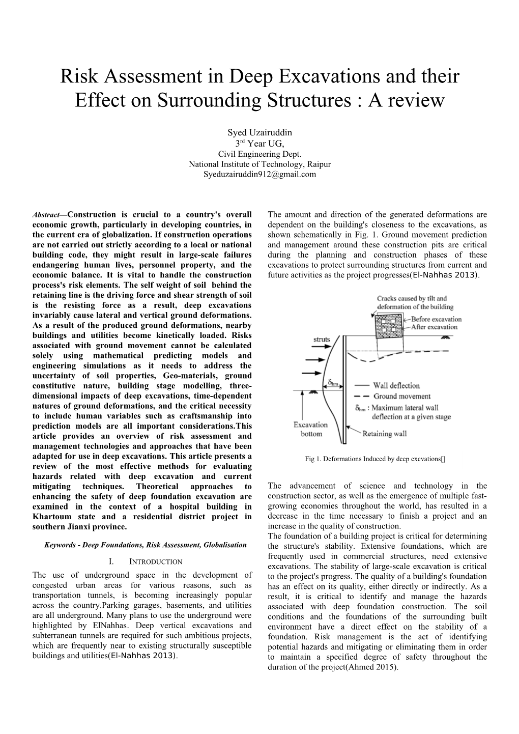 Risk Assessment in Deep Excavations and Their Effect on Surrounding Structures : a Review