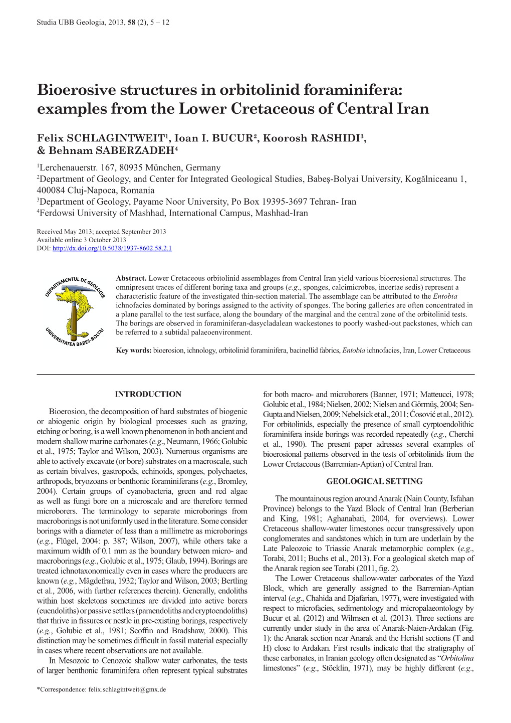 Bioerosive Structures in Orbitolinid Foraminifera: Examples from the Lower Cretaceous of Central Iran