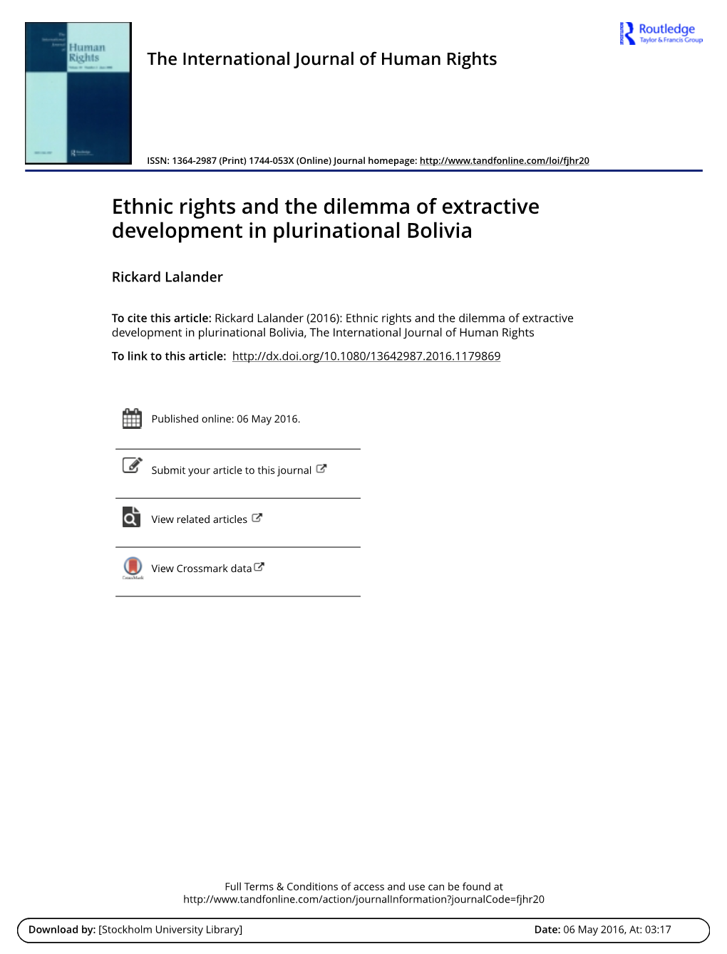 Ethnic Rights and the Dilemma of Extractive Development in Plurinational Bolivia