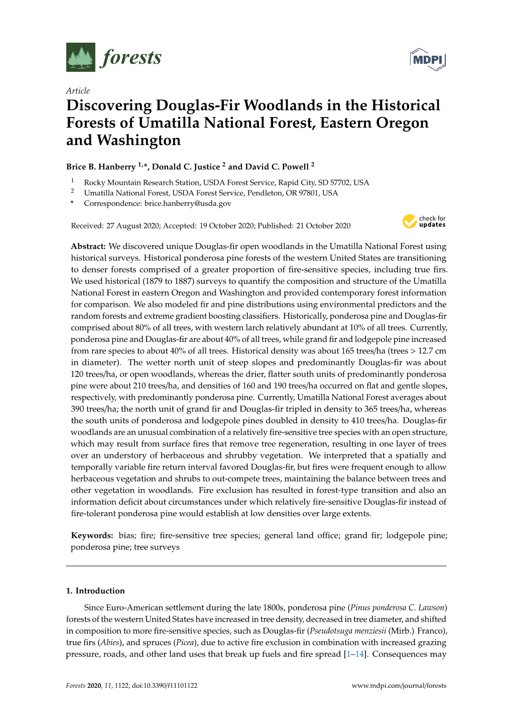 Discovering Douglas-Fir Woodlands in the Historical Forests of Umatilla National Forest, Eastern Oregon and Washington