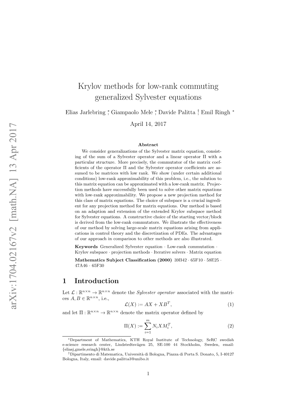 Krylov Methods for Low-Rank Commuting Generalized Sylvester Equations