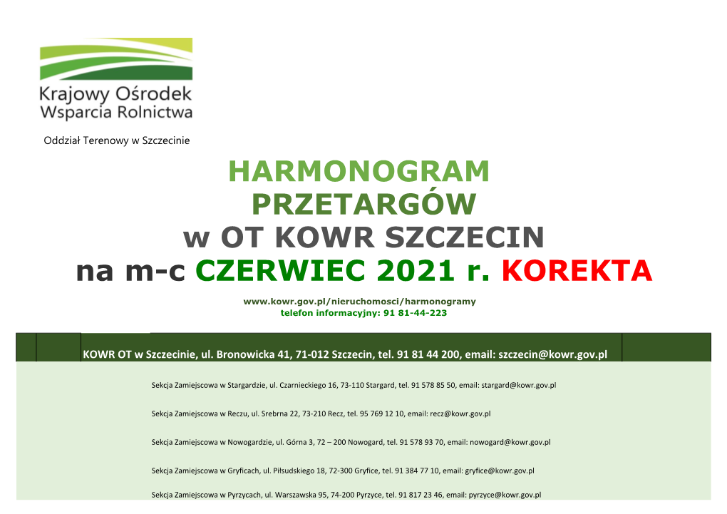 HARMONOGRAM W OT KOWR SZCZECIN Na M-C CZERWIEC