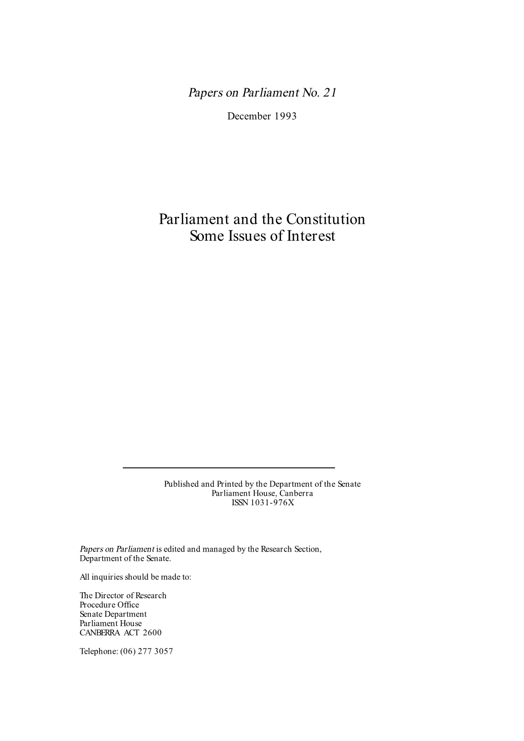 Parliament and the Constitution Some Issues of Interest