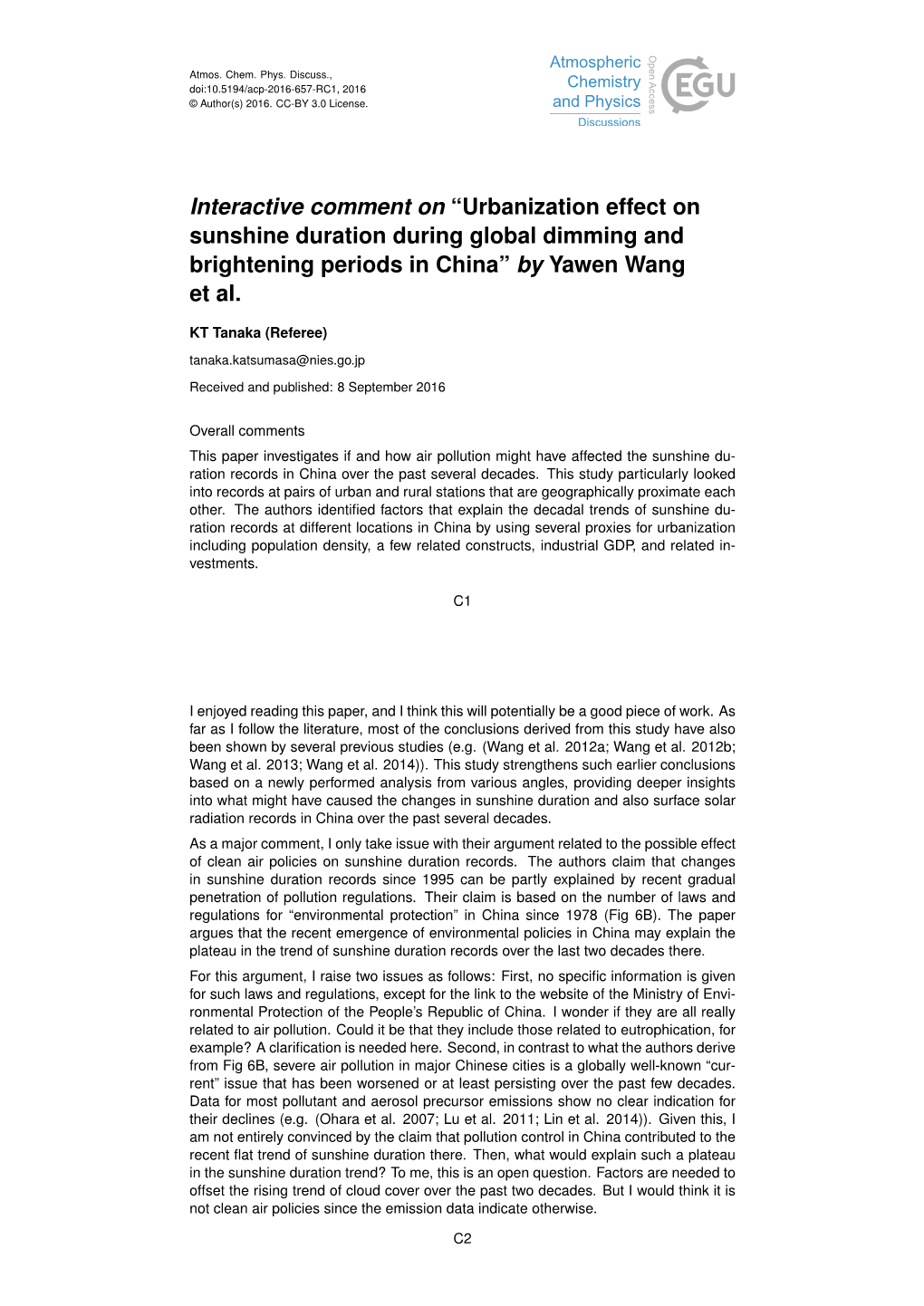 Urbanization Effect on Sunshine Duration During Global Dimming and Brightening Periods in China” by Yawen Wang Et Al