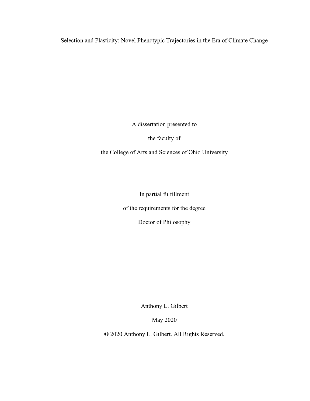 Selection and Plasticity: Novel Phenotypic Trajectories in the Era of Climate Change