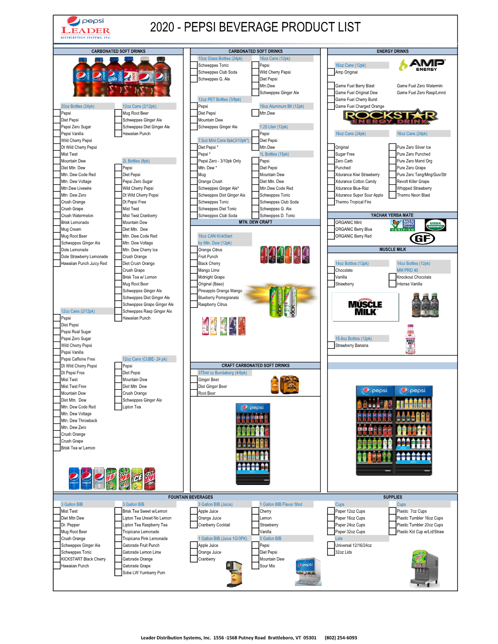 Pepsi Beverage Product List