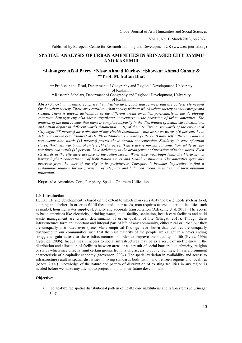 Spatial Analysis of Urban Amenities in Srinager City Jammu and Kashmir