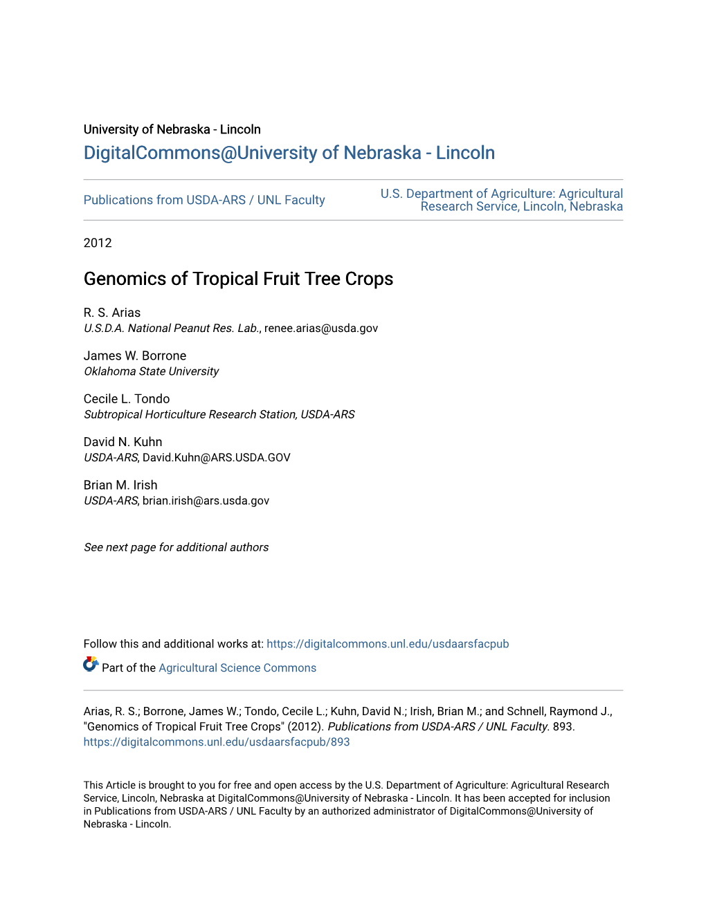 Genomics of Tropical Fruit Tree Crops