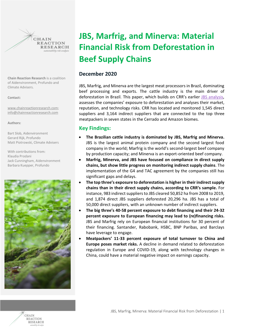 JBS, Marfrig, and Minerva: Material Risk from Deforestation in Beef
