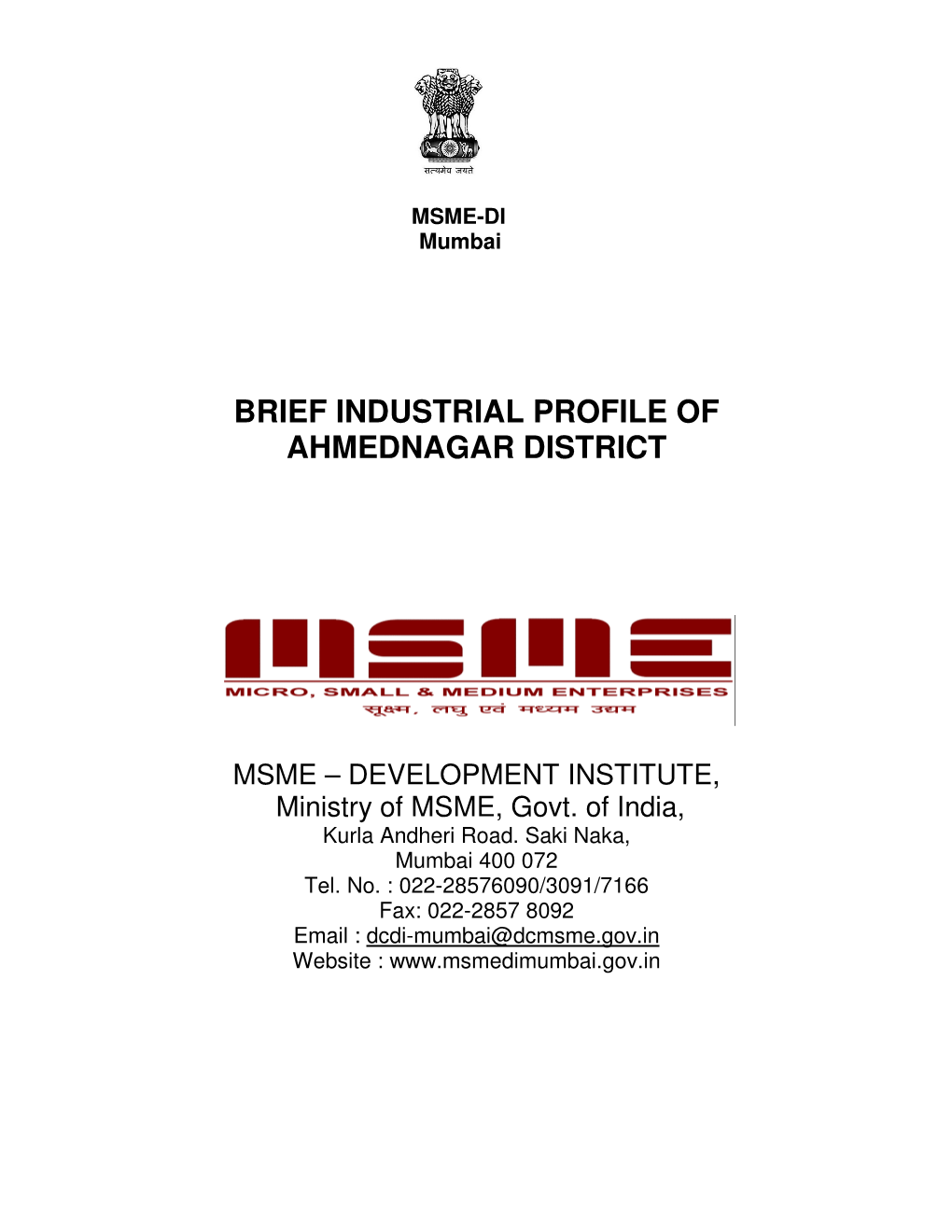 Brief Industrial Profile of Ahmednagar District