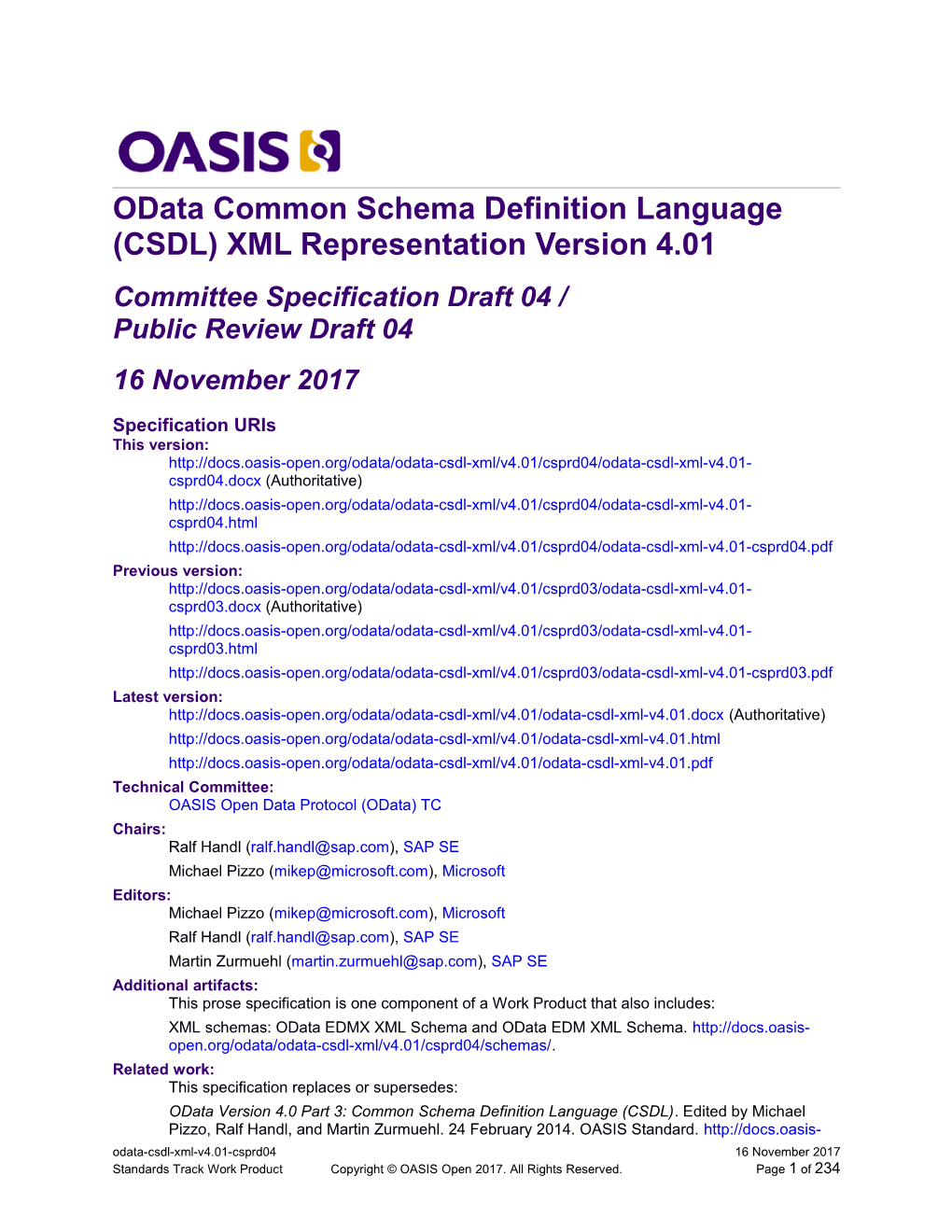 Odata Common Schema Definition Language (CSDL) XML Representation Version 4.01