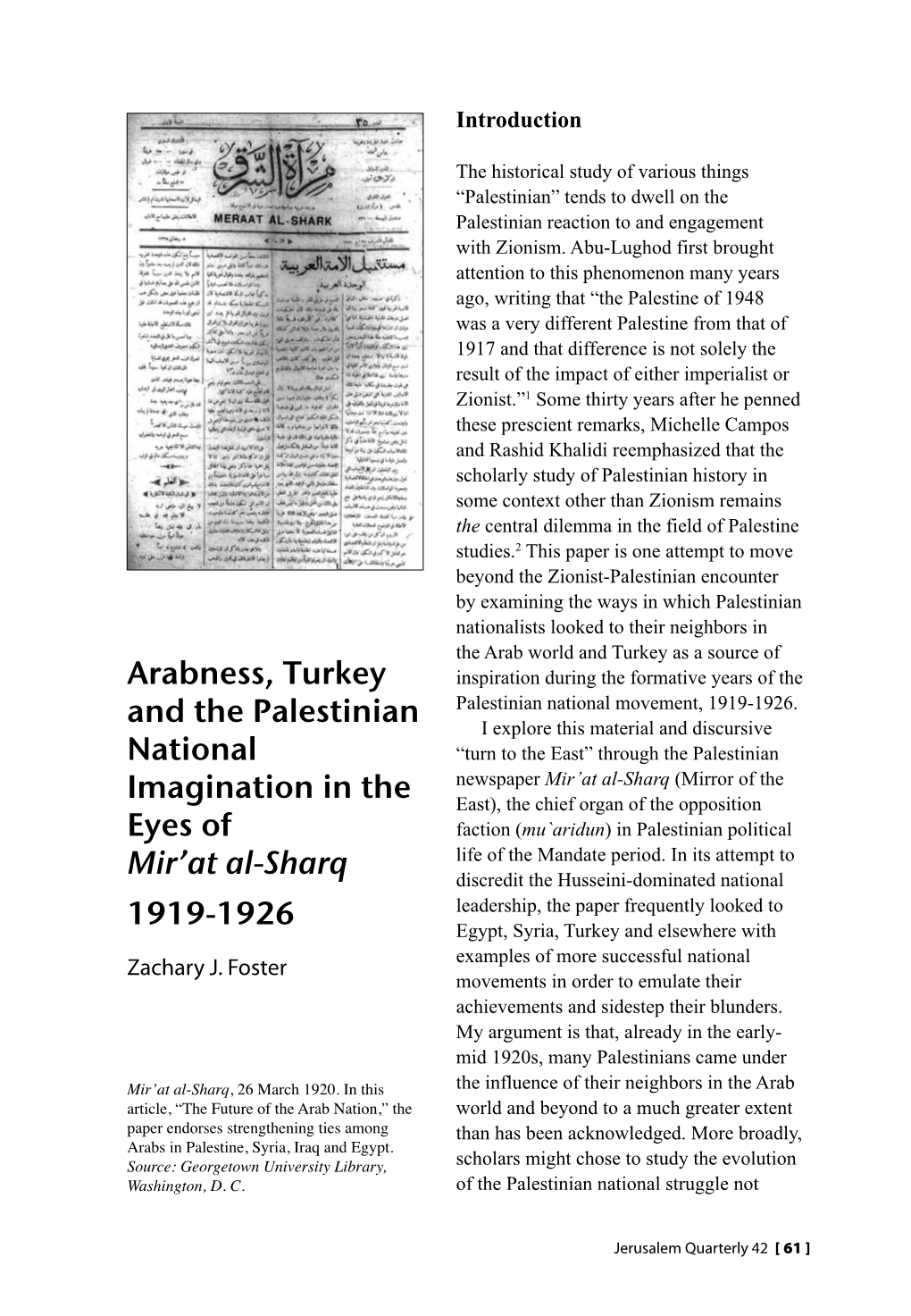 Arabness, Turkey and the Palestinian National Imagination in the Eyes Of