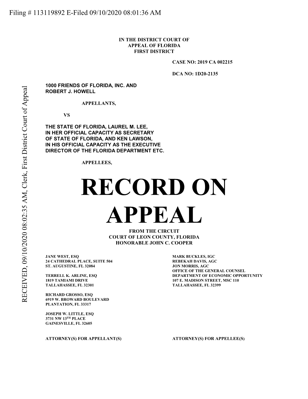 Record on Appeal from the Circuit Court of Leon County, Florida Honorable John C