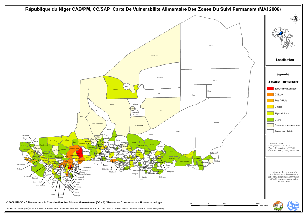 République Du Niger CAB/PM, CC/SAP Carte De Vulnerabilite Alimentaire Des Zones Du Suivi Permanent (MAI 2006) Μ