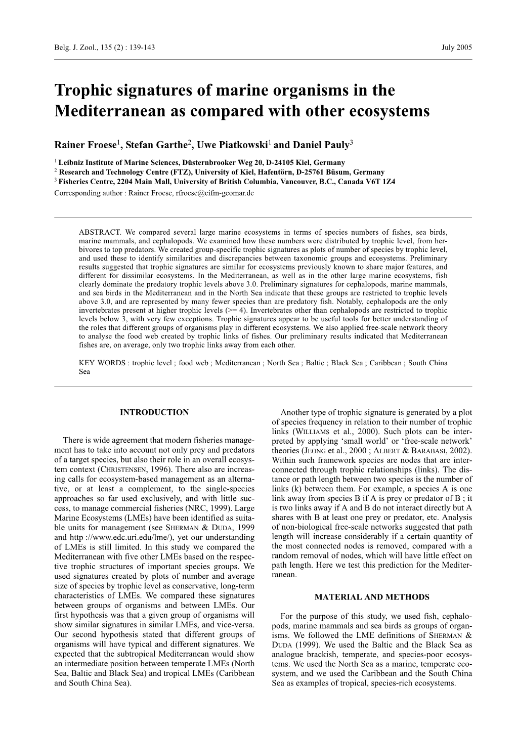 Trophic Signatures of Marine Organisms in the Mediterranean As Compared with Other Ecosystems