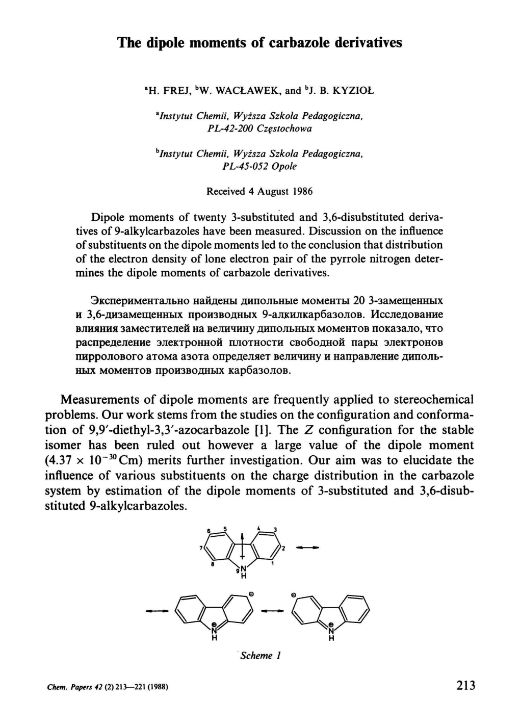 The Dipole Moments of Carbazole Derivatives