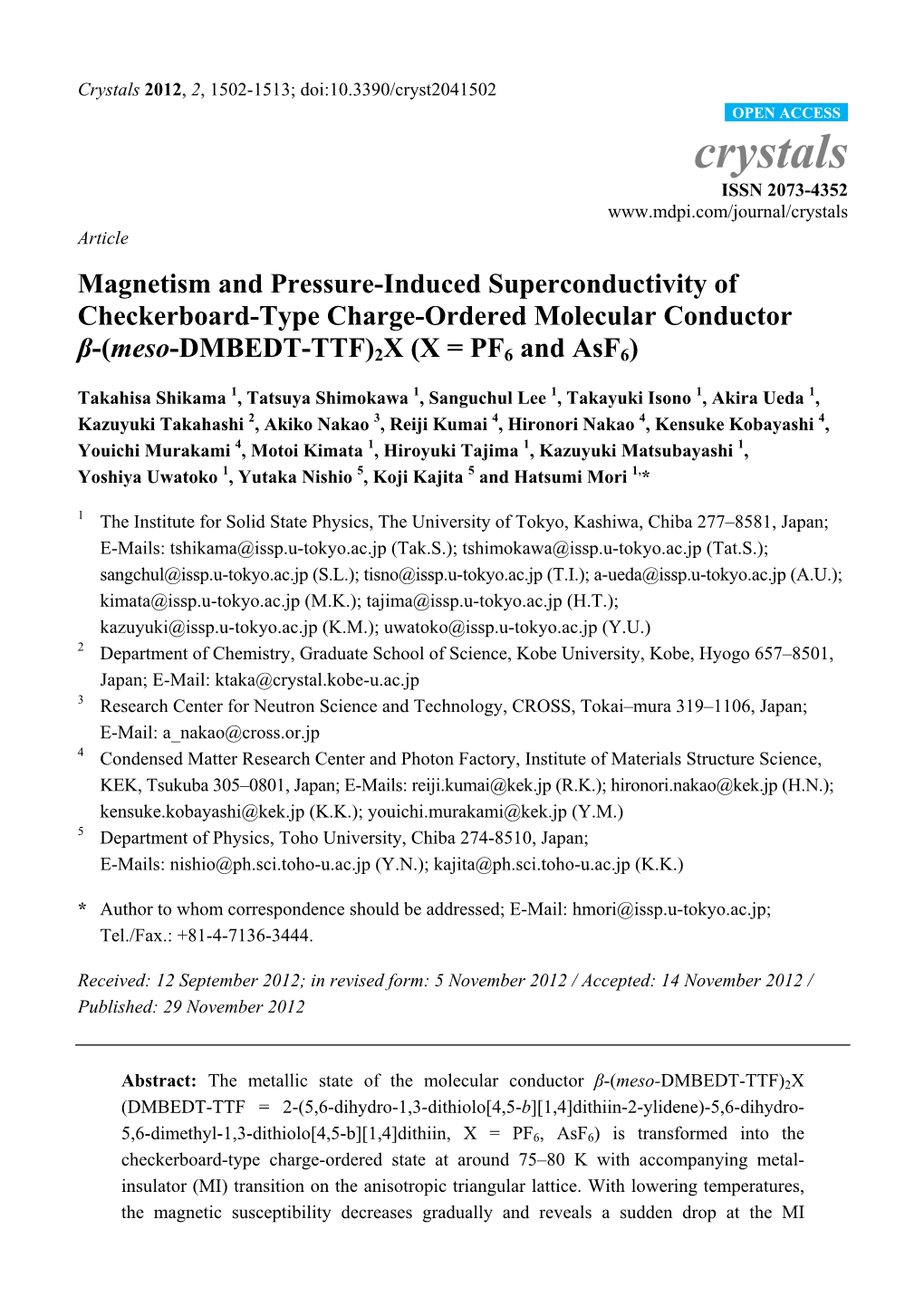 Meso-DMBEDT-TTF)2X (X = PF6 and Asf6)