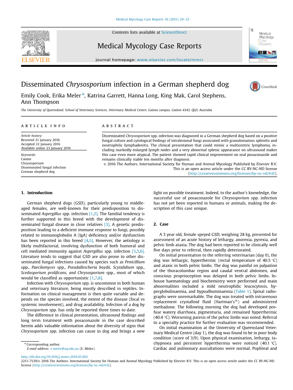 Disseminated Chrysosporium Infection in a German Shepherd Dog