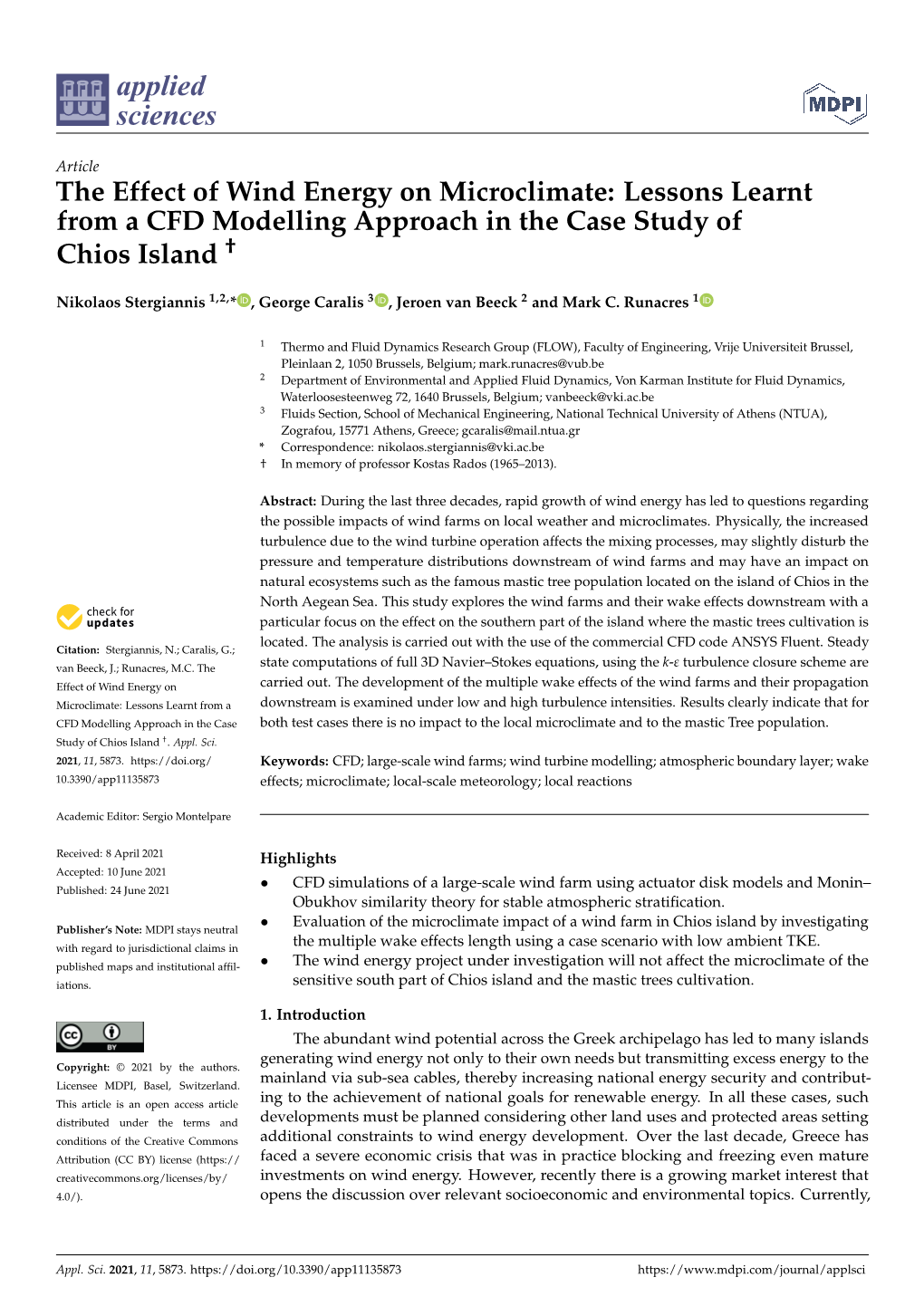 The Effect of Wind Energy on Microclimate: Lessons Learnt from a CFD Modelling Approach in the Case Study of Chios Island †