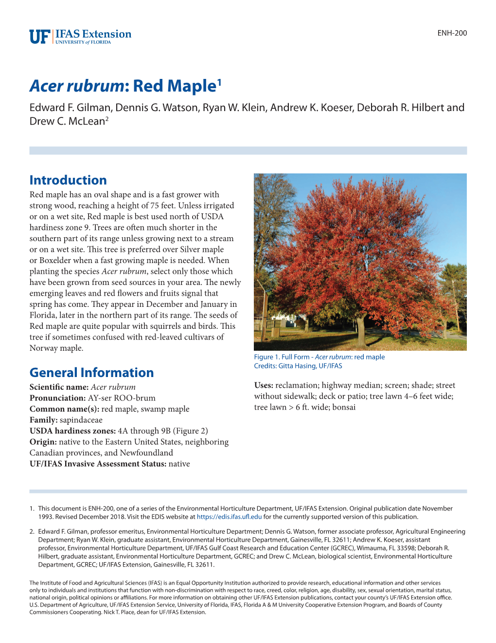 Acer Rubrum: Red Maple1 Edward F