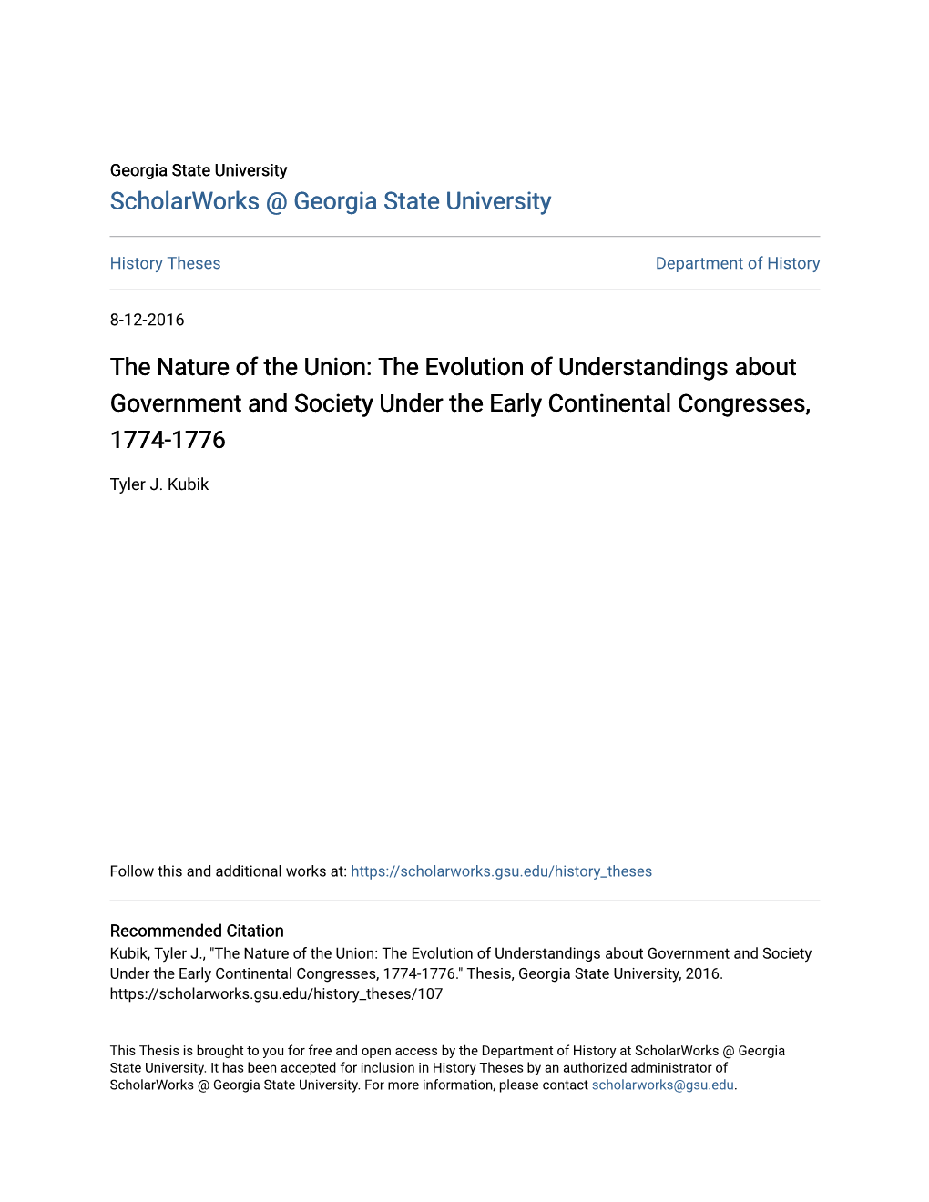 The Evolution of Understandings About Government and Society Under the Early Continental Congresses, 1774-1776