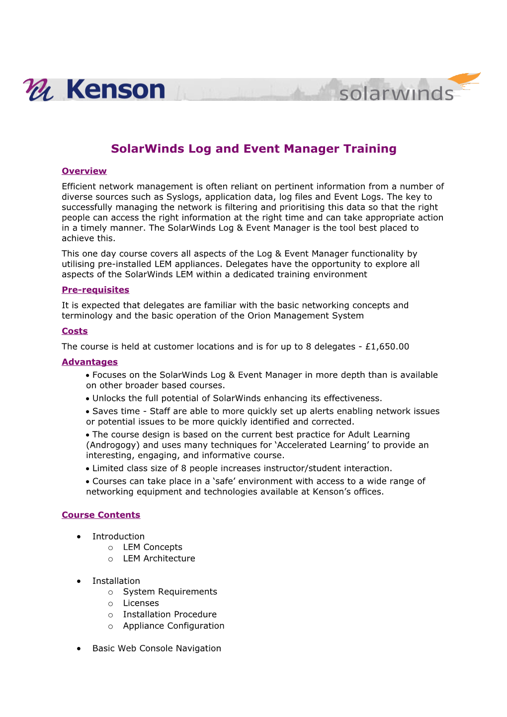Solarwinds Log and Event Manager Training