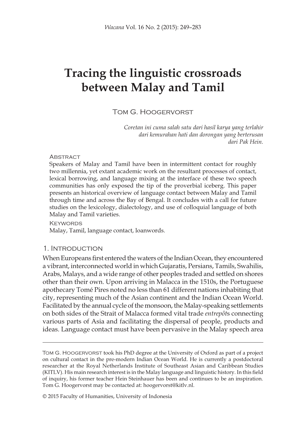 Tracing the Linguistic Crossroads Between Malay and Tamil