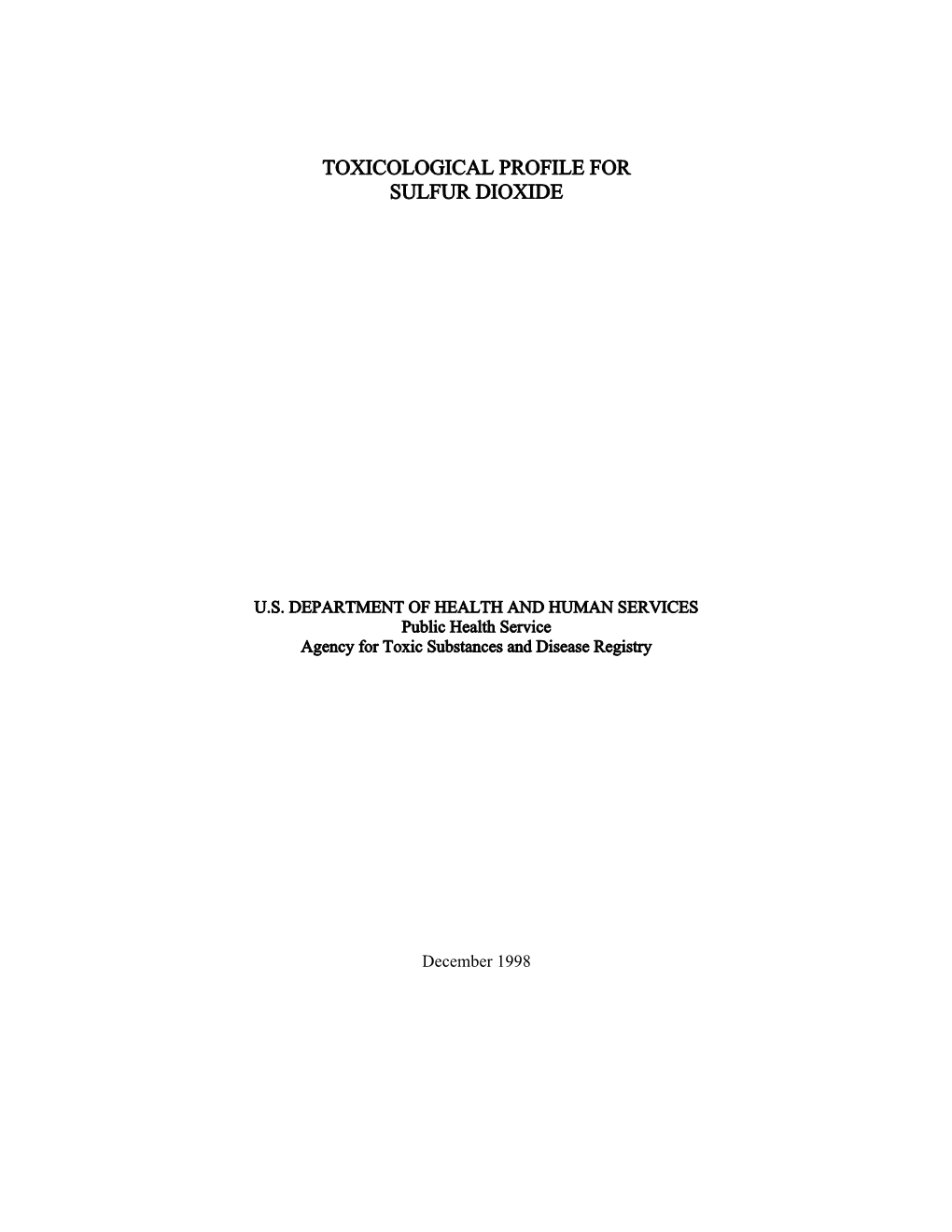 Toxicological Profile for Sulfur Dioxide